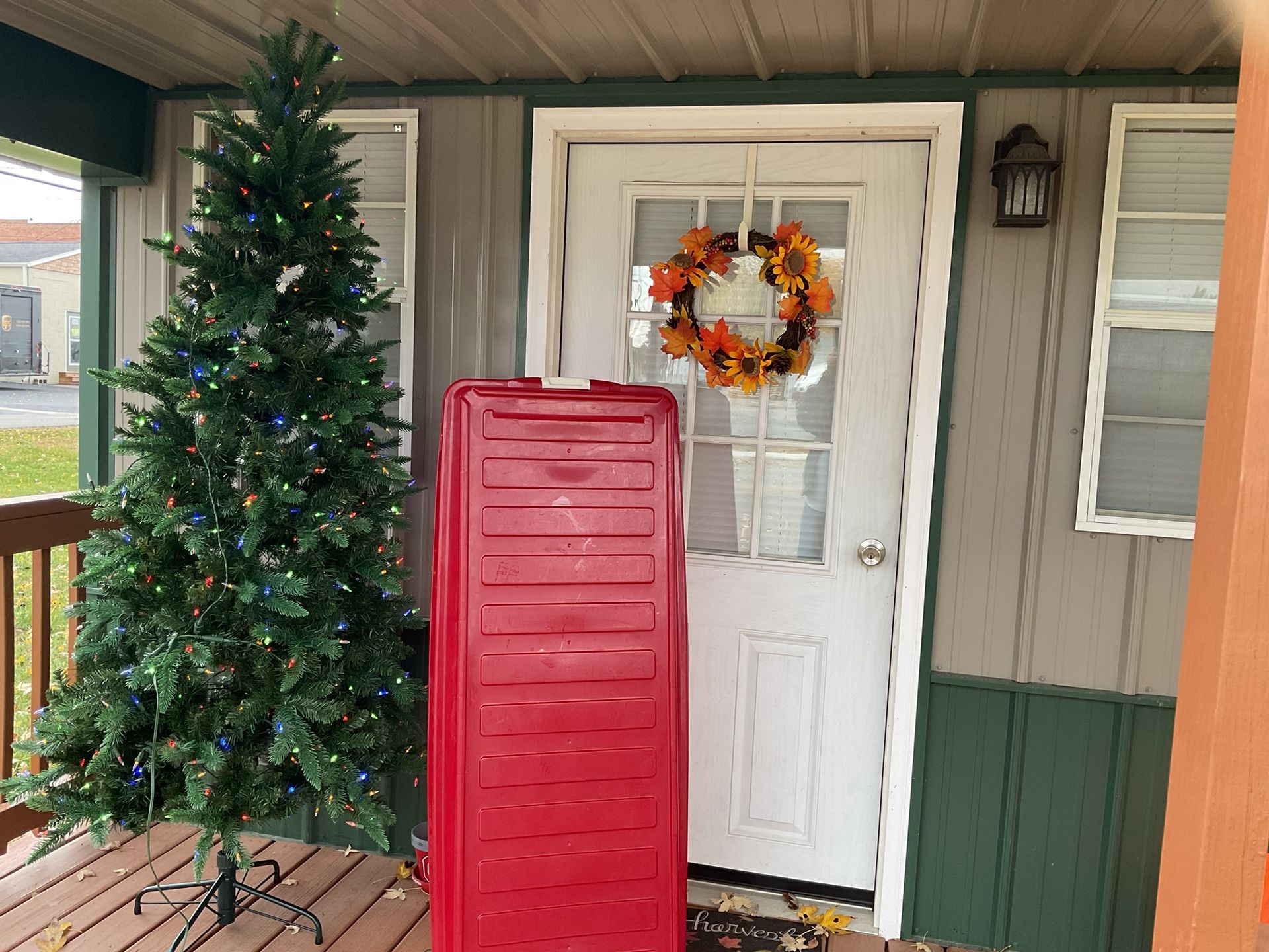7 Ft Multi Color Christmas Tree with Storage Tote on Wheels