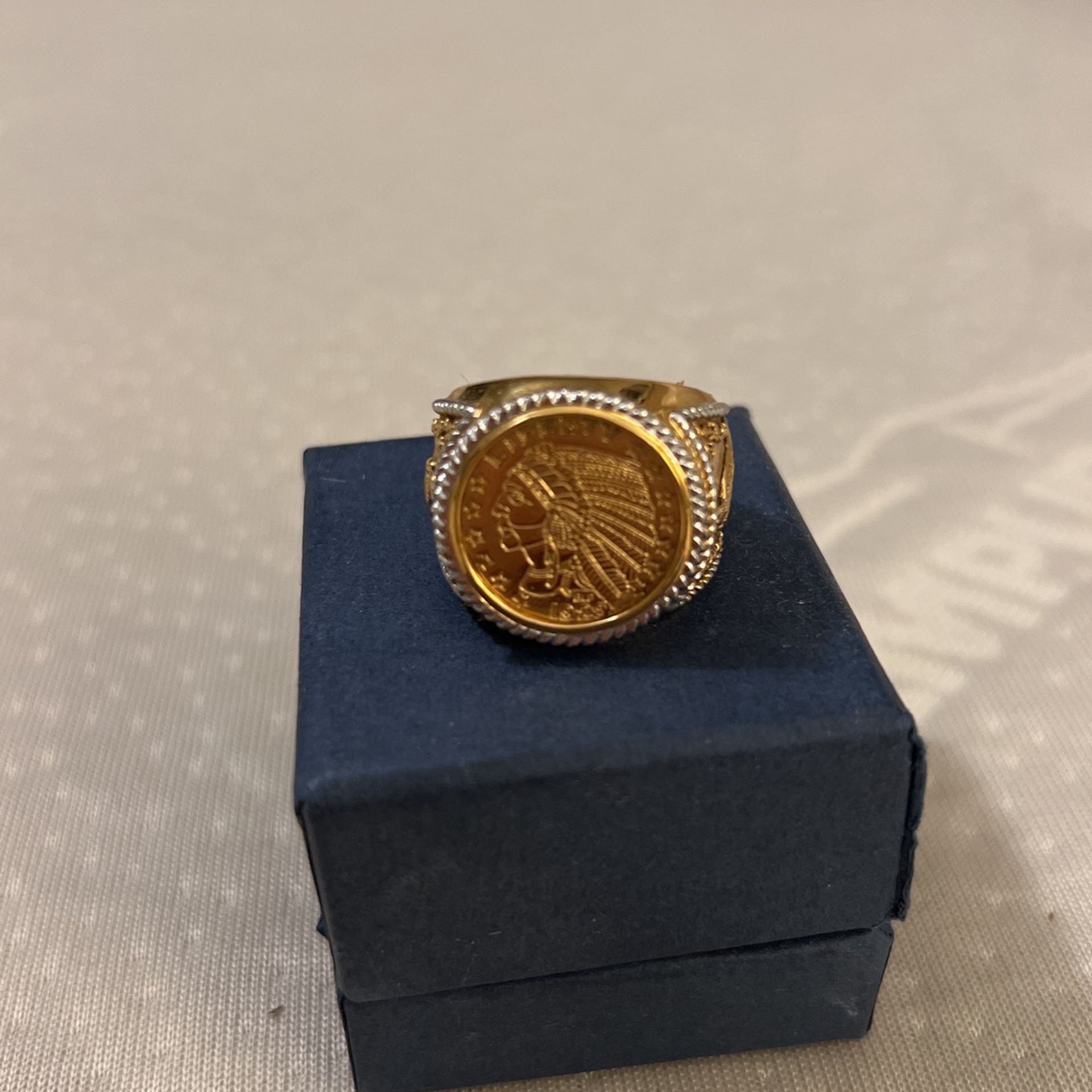 5 Dollar Indian Head Proof 24k Gold Plated , Over Sterling SilverRing .