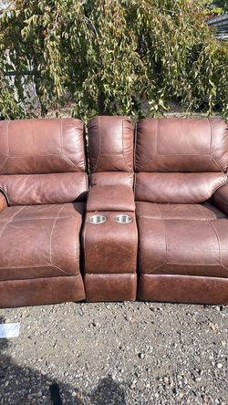 Brown bad ass Leather Reclining Sofa with Console