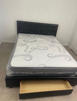 NEW BED FRAME QUEEN SIZE WITH MATTRESS AND BOX SPRING