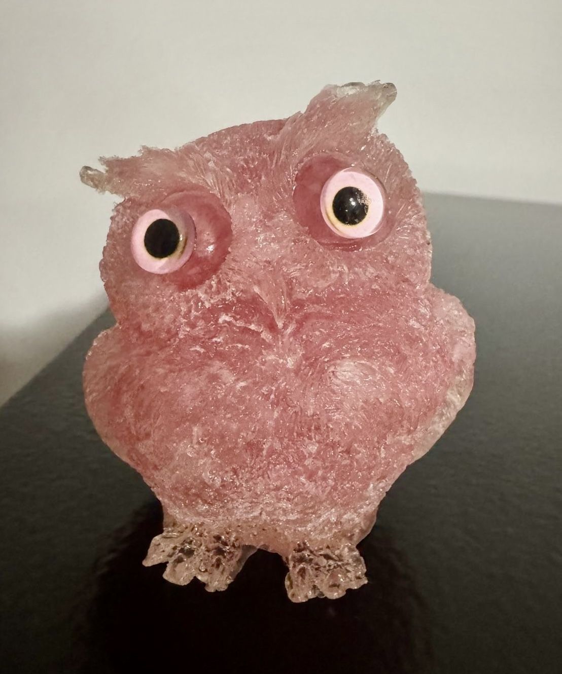 Vintage crystal stone gemstone owl pink figurine 2.5” In great condition