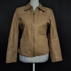 Women's Beige Triptico Mexican Leather Jacket (Size S)