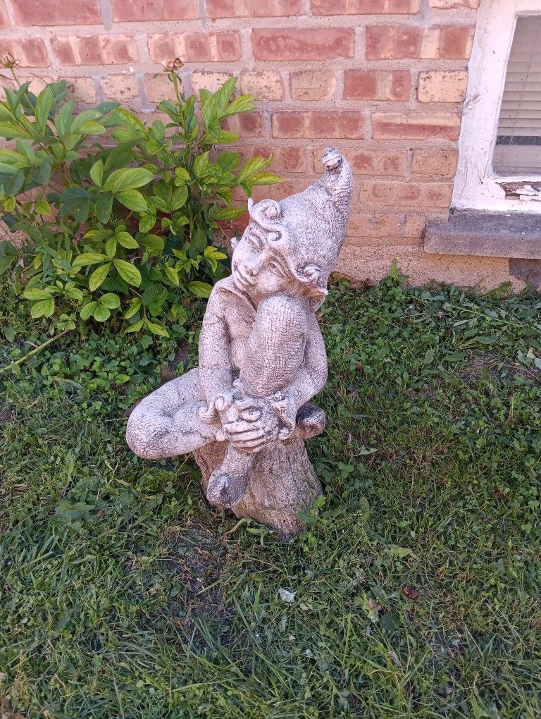 24" Mythical Statuary Pixie Ornament Sitting Boy Vintage Statue Outdoor Patio Decor 