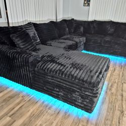 Brand New XL Corduroy Fabric Sectional Black W/ LED Light $1799 