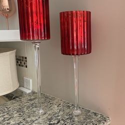 Red Mirrored Glass Candle Holders