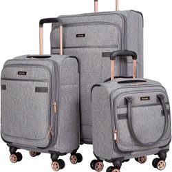 kensie Hudson Softside 3-Piece Spinner Luggage Set, Heather Gray