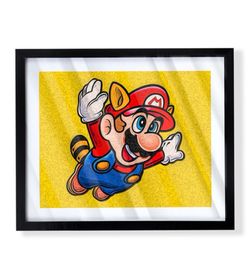 Super Mario bros art piece on black frame