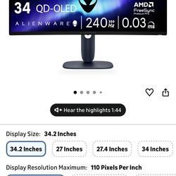 Alienware 34 240Hz QD-OLED Curved Gaming Monitor