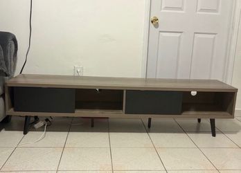 Mid-Century Modern TV Stand with Sliding Doors