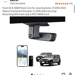 Front 4K & 1080P Dash Cam for Jeep Gladiator JT 2018-2024 Mojave Overland & Wrangler JL 2018-2024 etc,Loop Recording,OEM-Style,App & WiFi,128GB Card