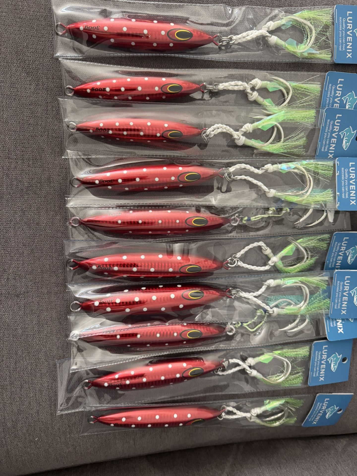 Red Dot Slow Pitch Tuna Bomb Jigs – Pre-rigged with Double BKK Assist Hooks,300g