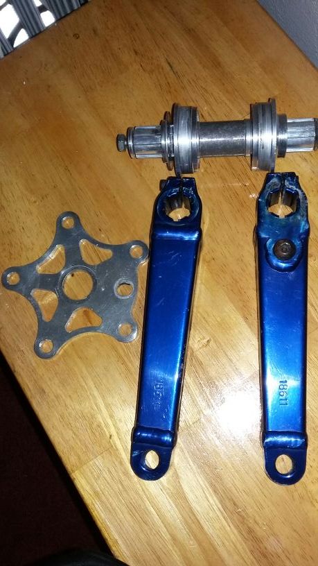 Old mid school BMX Technique double pinch cranks with stock spider