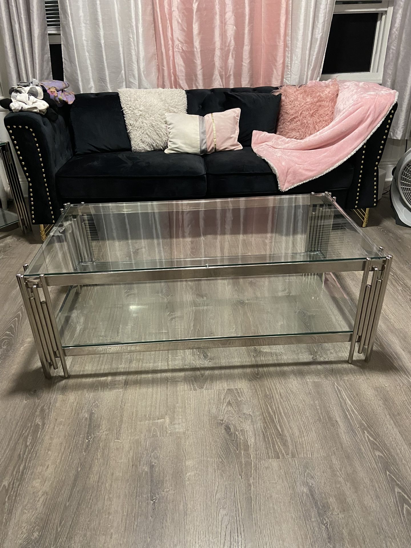 two glass table sets