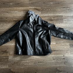 XXL Kenneth Cole Reaction Leather Jacket W/ Hoodie Insert