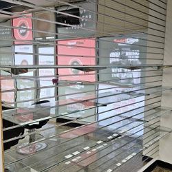 8' X 8 Mirrored Slat Wall w/Glass Shelves