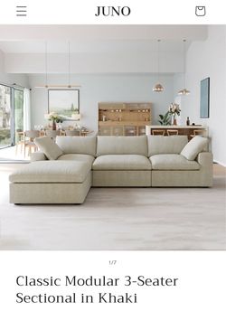 Juno Classic Modular 3-Seater Sectional Sofa Khaki