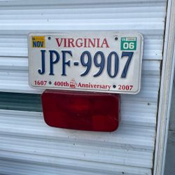 Virginia White License Plate.