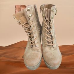 Tan Lace Up Ankle Boots 