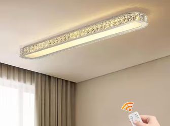 39.37 in. 48-Watt Modern Chrome Crystal Dimmable Integrated LED Flush Mount with White Acrylic Shade and Remote Included
