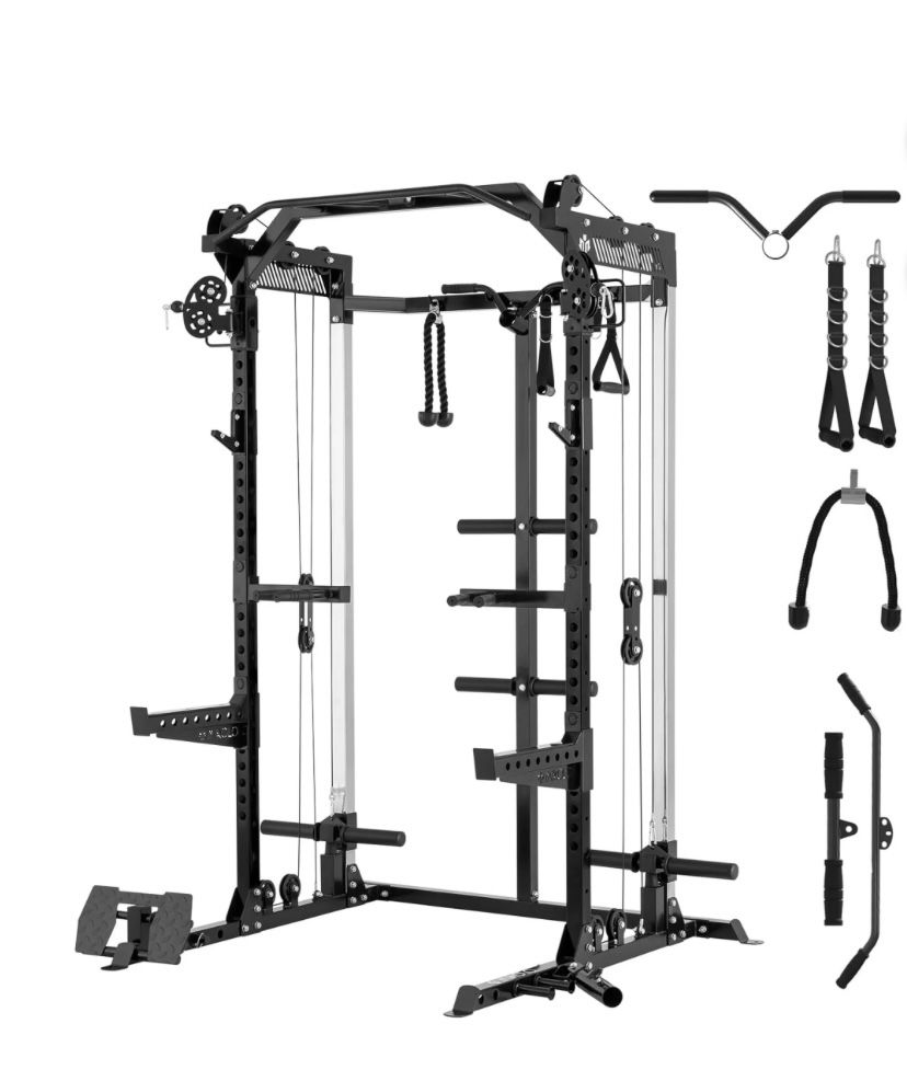 Power Cage HR05, 2000LB Squat Rack with Dual Pulley Cable Crossover System, Multifunction Free Weight Home Gym Workout Machine ,Black