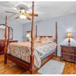 4-Poster Queen Bed $99.99 Solid Wood -Frame, Headboard, Box Spring And Mattress 