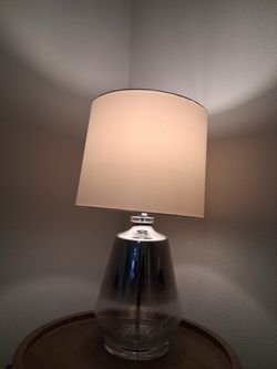 Glass Table Lamp with White Drum Shade