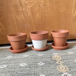 Three Small Terra Cotta Plant Pots Pot Planters With Saucer Base