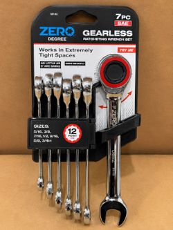Zero Degree Gearless Ratcheting Wrench Set – 7PC SAE – New