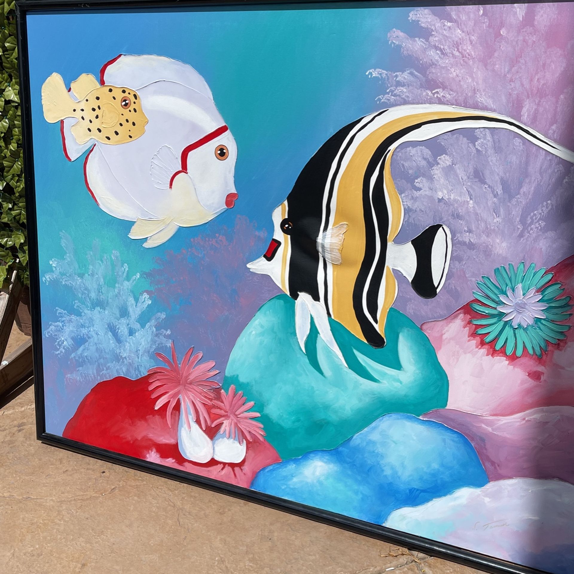Large Fish Oil Painting 5 Feet X 4 Feet Original Signed