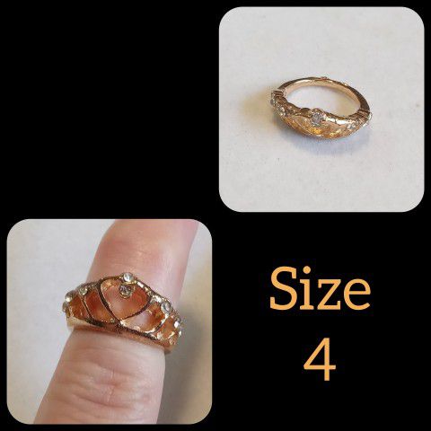 Gold Plated Tiara Ring With Tiny Rhinestones Size 4