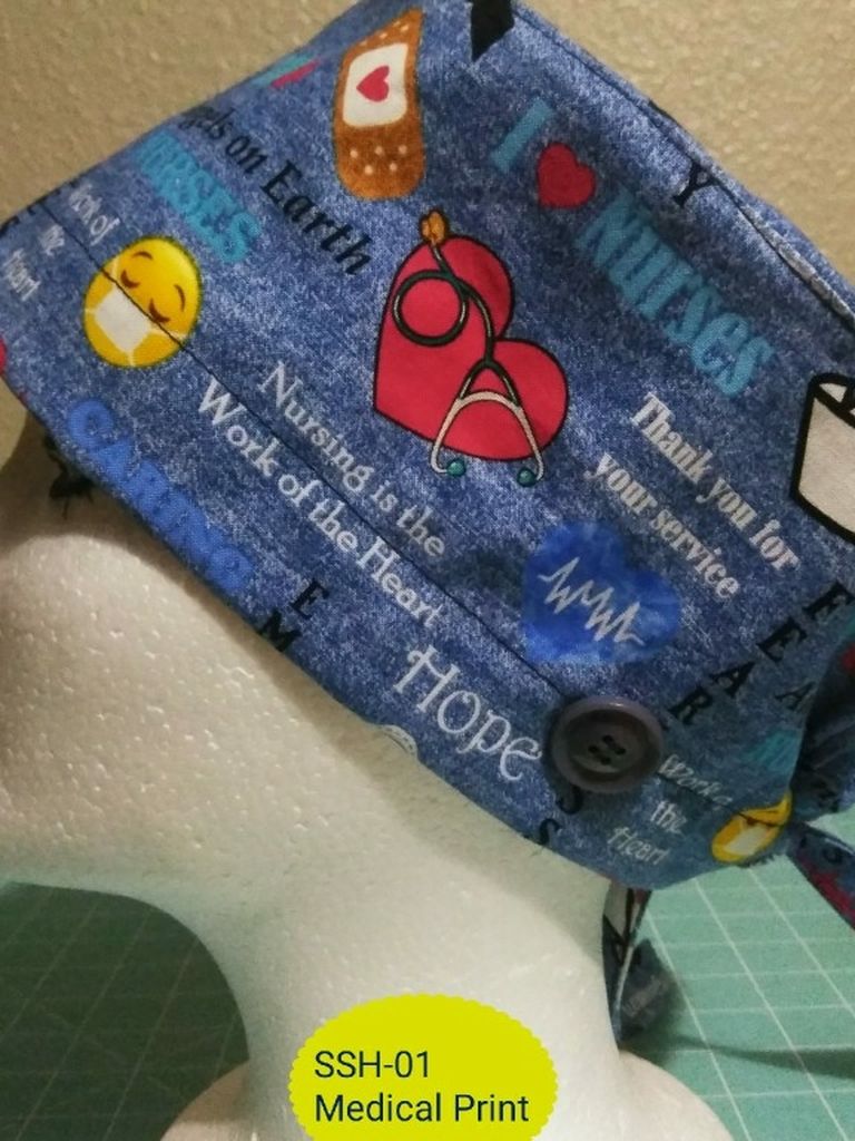 Unisex Surgical Scrub Cap (Only) W/ Sweatbands And Buttons