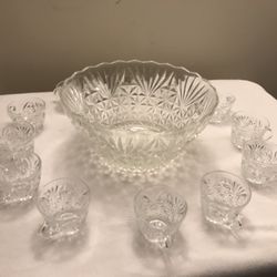 Crystal Arlington punch bowl with crystal glasses