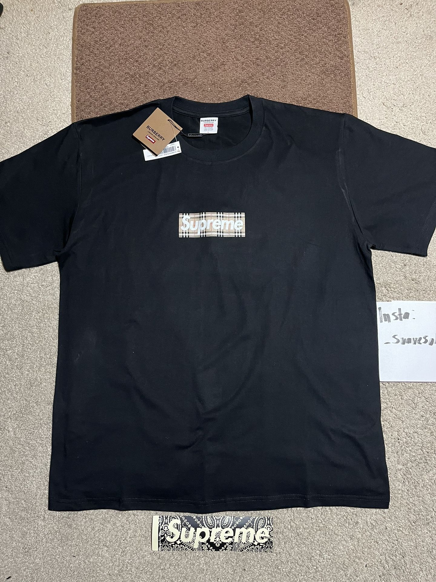 Supreme x Burberry Box Logo T-Shirt Black Size Medium 