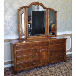Ethan Allen Country French Dresser with Triple Mirror