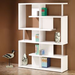Coaster Home Office Geometric Design 5-Tier Bookcase Shelf White And Chrome 800310