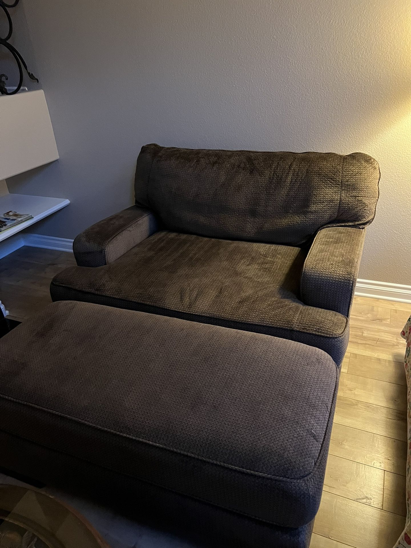 Soft Brown Love Seat + Ottoman