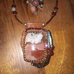 Jasper 2 Tone Necklace With Matching Earrings $25