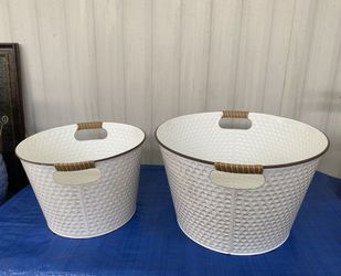 Decorative White Metal Bins