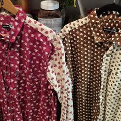 2 Woodin Men's Brown and Cream Patterned Button-Up Shirts
