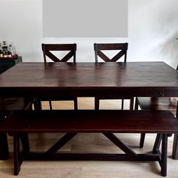 Solid Wood Dining Table Set – Table, Bench & 4 Chairs