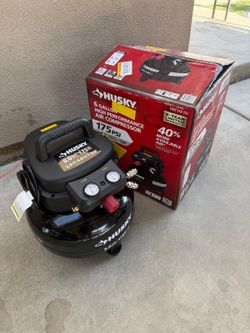 Husky
6 Gal. 175 PSI Electric Oil-Free High Performance Jobsite Pancake Air Compressor with Dual Gauges and 2-Quick Couplers