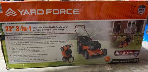 Yard Force YF22-3N1SPVS-SC Self-Propelled WD Lawn Mower, 150cc Briggs & Stratton Engine, 22" Steel Deck, Vertical Storage, 2-Year Warranty, 7-Position