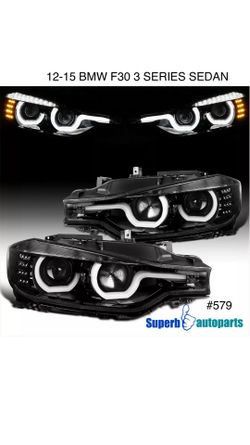 2012 To 2015 BMW F30 3 Series Sedan Dual U-Bar Projector Headlights w/ LED Turn Signal Lights FITS ONLY XENON HIDS FACTORY HEADLIGHTS