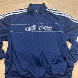 Adidas Blue & White Zip Up Warm Up Jacket Men's Large