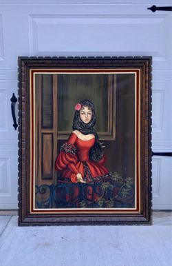 Available Rare Carlo of Hollywood Original Oil Painting with Hand-Carved Frame, Signed & Date
