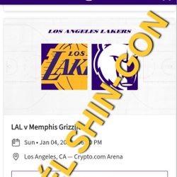 Lakers vs. Grizzlies 4 Tickets 1/4/26 6:30pm  Section 321 Row 6 $135 EA 