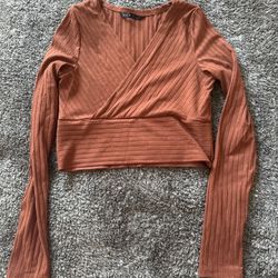 Rust Ribbed Wrap Crop Top- (S)