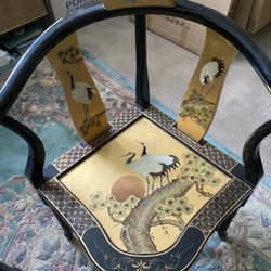 Japanese Hand Painted Lacquer Corner Chairs.