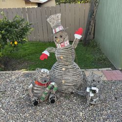 Outdoor Holiday Snowman, Fox, & Bear