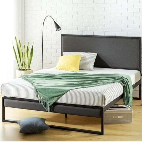 Christina Upholstered Platform Bed with Headboard Shelf, Queen size (Mattress Sold Separately)
